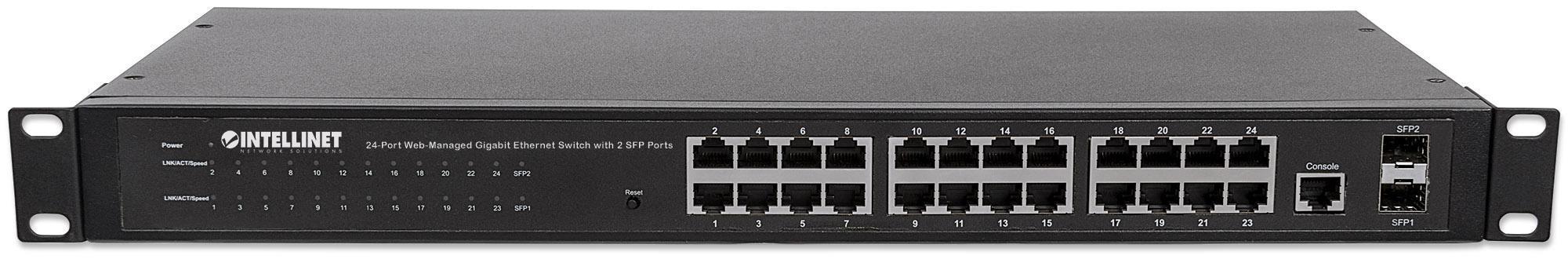 Switch 24 porte Web-Managed Gigabit Ethernet con 2 porte SFP