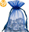 50-Sacchetti-Blu-Organza-Bomboniera-Nascita-Matrimonio-Compleanno-Riso-Confetti