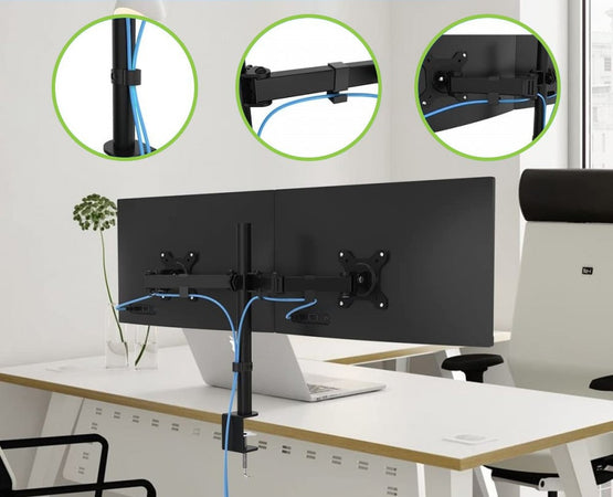 Supporto da Scrivania per 2 Monitor 13-27'' Diametro 48 mm ad Altezza Regolabile con Morsetto a C