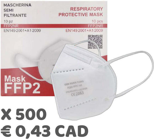 500 X Mascherina FFP2 NR Bianche Certificate Ce2163 Mascherine Zhejiang Gen Yuan Tang Medical Technology Certificazione Ce2163- Dpi | Bfe ≥95% | Imbustate Singolarmente € 0.43