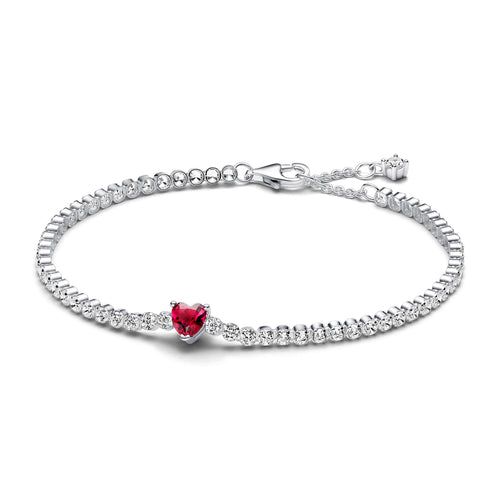 PANDORA  -  Bracciale Tennis con Cuore Rosso