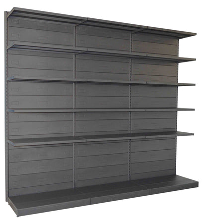 Scaffalatura metallica verniciata nero ghisa per allestimento negozi cm. 100x50x200h