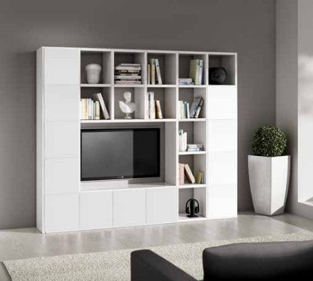 MOBILI 2G - Libreria porta Tv moderna frassino bianco L261 P30 H218