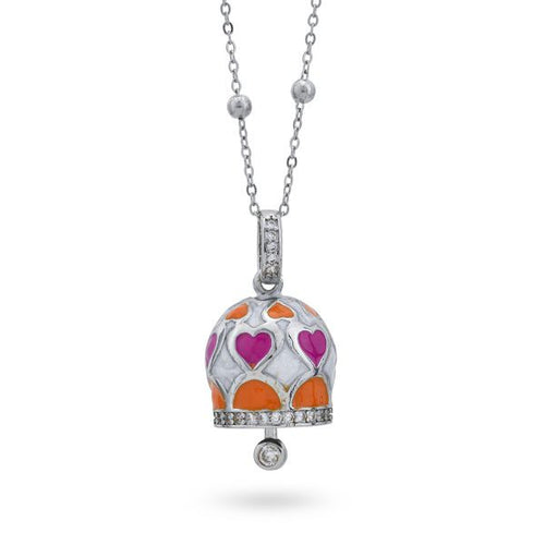 Boccadamo  -  Collana con campanella portafortuna fucsia e arancione