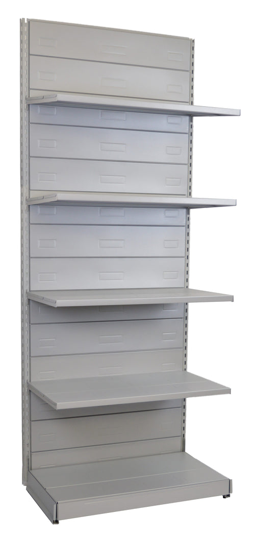 Scaffalatura in metallo verniciato alluminio per arredo negozio cm. 97x50x250h