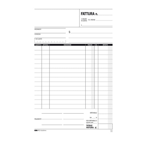 Blocco Fatture 1 Aliquota Iva 50/50 Fogli Autoric. 23X15 E5274A