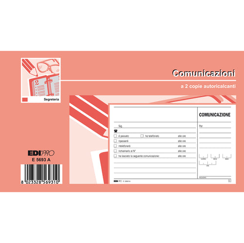 Blocco Comunicazioni Telefoniche 50/50 Fogli Autoric. 9,9X17 E5693A