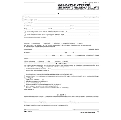 100Fg 29,7X21 Dichiarazione Conformita' Impianto Snap A 5 Copie Autoric E9071