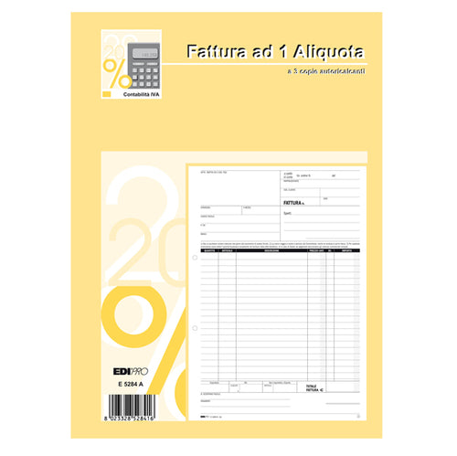 Blocco Fatture 1 Aliquota Iva 33/33/33 Fogli Autoric. 29,7X21 E5284A