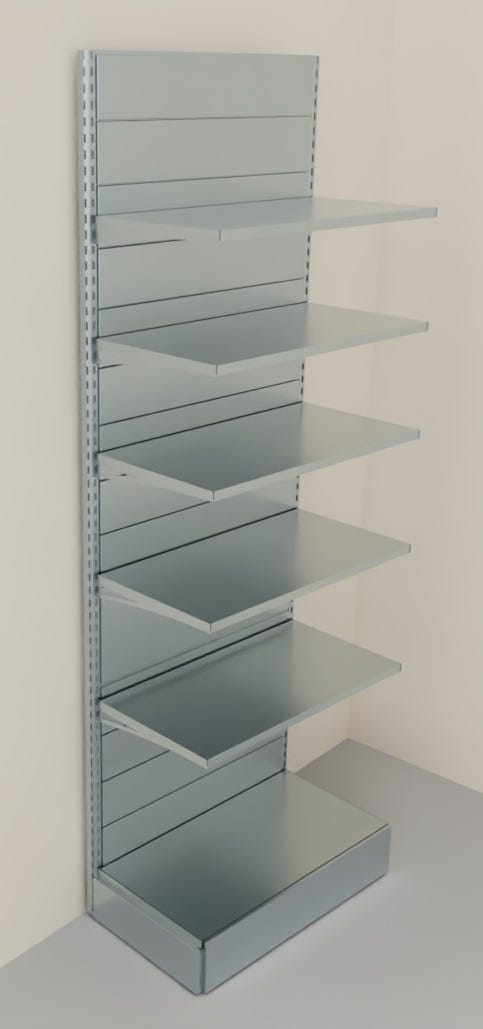 Scaffalatura di metallo zincata per allestimento negozi con moduli a parete cm. 100x50x300h