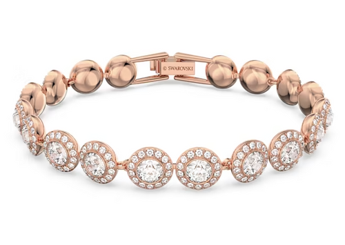 SWAROVSKI - Braccialetto Angelic Taglio tondo, Pavé, Medio, Bianco, Placcato color oro rosa
