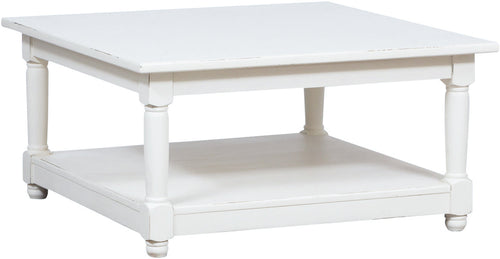 Biscottini Tavolino da fumo Country in legno massello di tiglio finitura bianca L90xPR90xH45 cm. Made in Italy