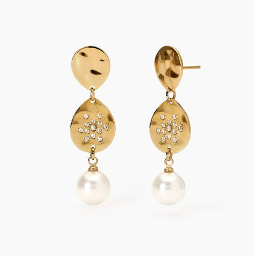 2Jewels  - Orecchini in acciaio 316L PVD giallo perle conchiglia cristalli