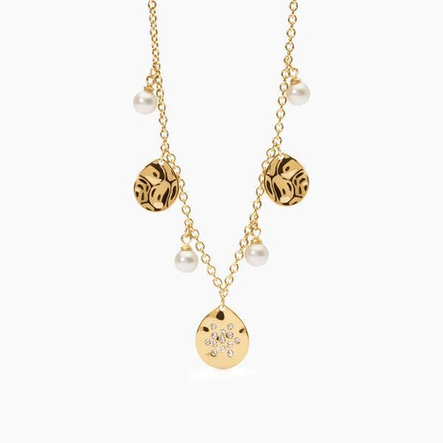 2jewels   -   Girocollo in acciaio 316L PVD giallo perle conchiglie crIstalli