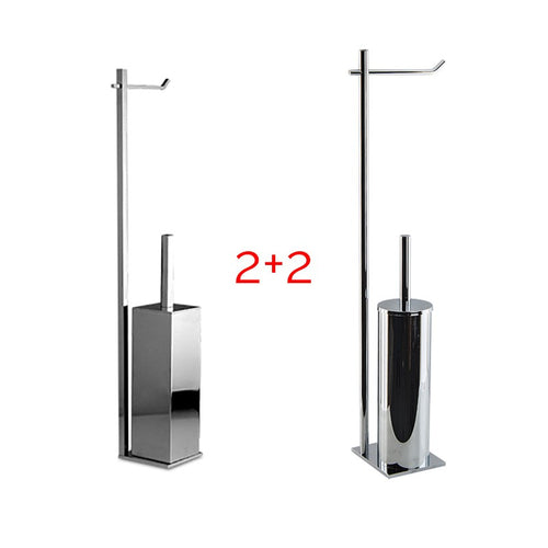 Dado Silver + Slim Silver- Confez. mista 4 pz - piantane water in ottone con scopino antibatterico, base cm 10 x 10 e 10 x 12