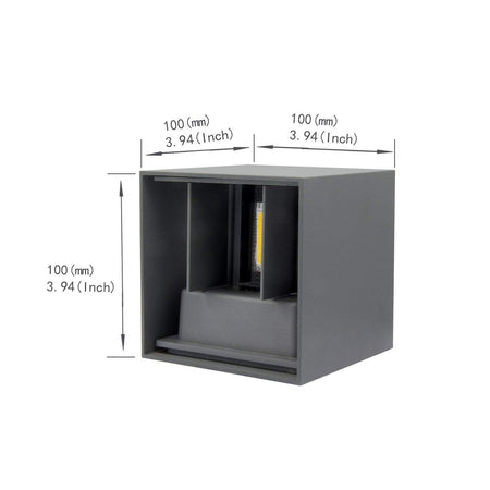 Applique Led Cubo Grigio Lampada Da Parete 12w 1500l Luce Regolabile Updown Ip65