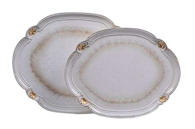 Biscottini Biscottini Set 2 Vassoi Legno Decorati Incisi a Mano Fiorentini 52x42 Servizio