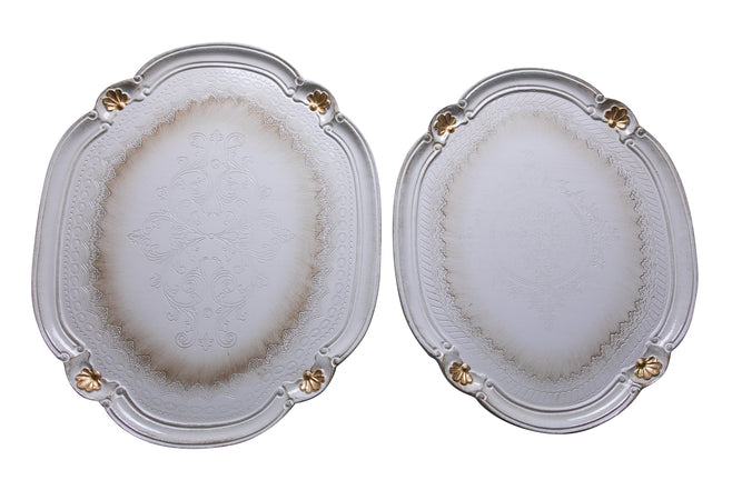 Biscottini Biscottini Set 2 Vassoi Legno Decorati Incisi a Mano Fiorentini 52x42 Servizio