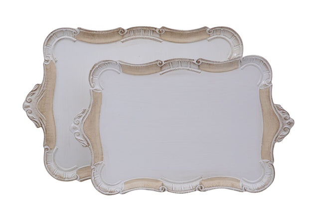 Biscottini Biscottini Set 2 Vassoi Legno Fiorentini Decorati Incisi a Mano 55x35 Fatti a