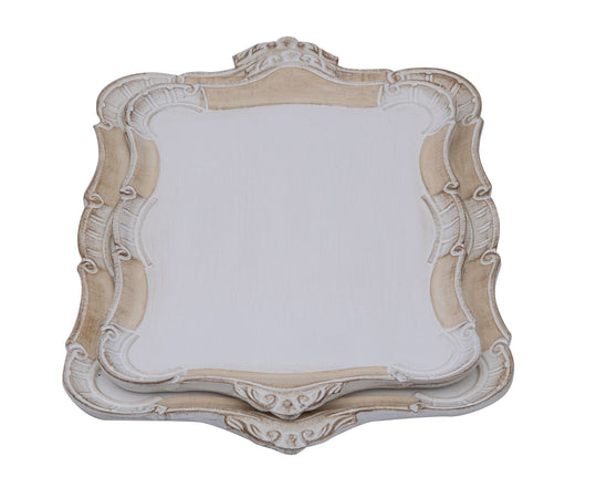 Biscottini Biscottini Set 2 Vassoi Legno Fiorentini Decorati Incisi a Mano 55x35 Fatti a