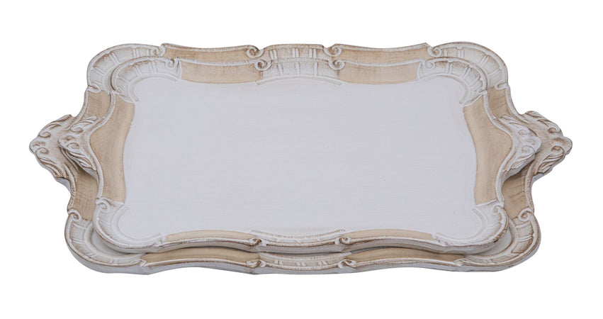 Biscottini Biscottini Set 2 Vassoi Legno Fiorentini Decorati Incisi a Mano 55x35 Fatti a