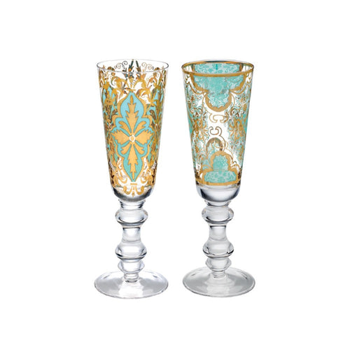 Set 2 Flute linea Damasco Acqua Mare Livellara 72011003