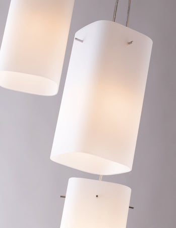 Lampadario a 3 Sospensioni Squadrate Vetro Bianco Metallo Moderno E27