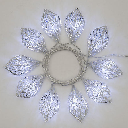 Catena luminosa decorato con foglie traforate a batteria per albero di Natale