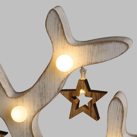 Albero di natale in legno vintage bianco con stelle 20 led a batteria h 50 cm