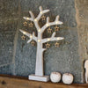 Albero di natale in legno vintage bianco con stelle 20 led a batteria h 50 cm