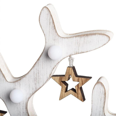 Albero di natale in legno vintage bianco con stelle 20 led a batteria h 50 cm