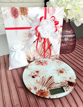 Bilancia da cucina in vetro con decorazione floreale, bomboniera elegante Special Gifts, diametro 18 cm