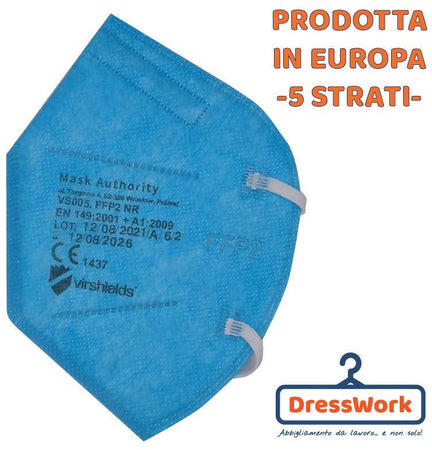 50x Mascherine FFP2 Azzurre Ce1463 Prodotta In Europa Mascherina FFP2 Azzurra Virshields 5 Strati Certificata Colore Azzurro € 0,69 Cad Spedizione Gratuita