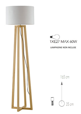 Piantada da terra lampada Berry in legno naturale e paralume in tessuto h.165