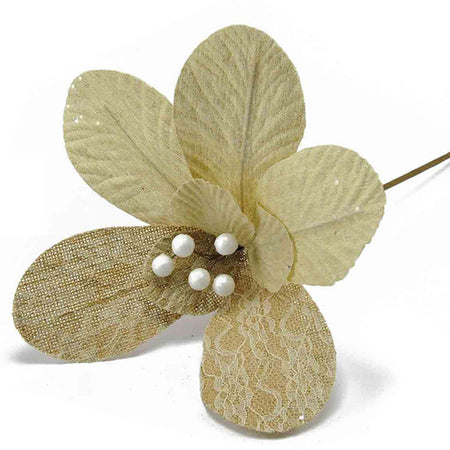 Fiore in tessuto ricamato decorazione per albero di natale beige arredo