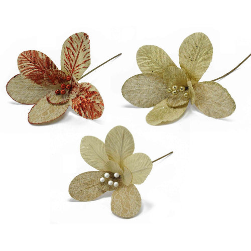 Fiore in tessuto ricamato decorazione per albero di natale beige arredo