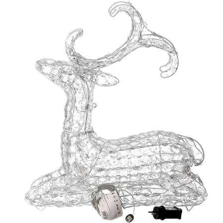 Renna luminosa seduta decorazione natale cristalli 120 led da esterno h 60 cm