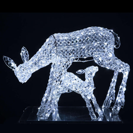 Decorazione natalizia "Renna e cucciolo" con cristalli 230 led da esterno h 72 cm