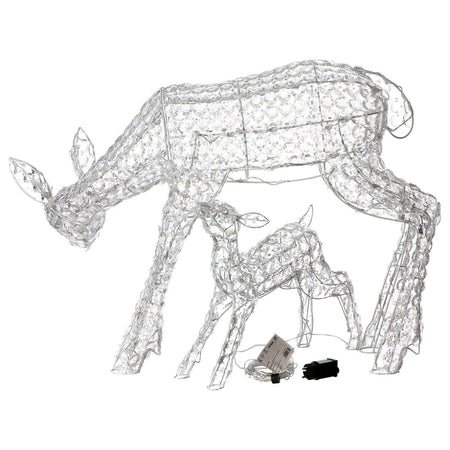 Decorazione natalizia "Renna e cucciolo" con cristalli 230 led da esterno h 72 cm