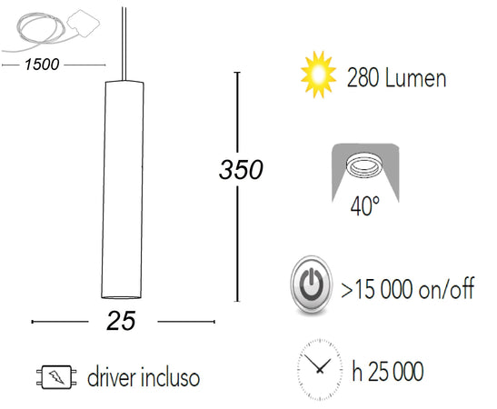 Lampadario da soffitto sospensione OBOE in alluminio tubo bronzo trifase Led Cob 4000K