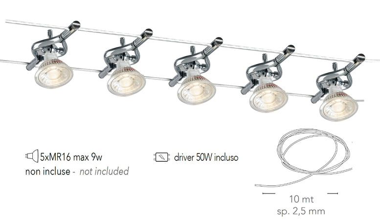 Sistema Cavi tesi METRO per applicazione led illuminazione da soffitto lampade appese 10 mt