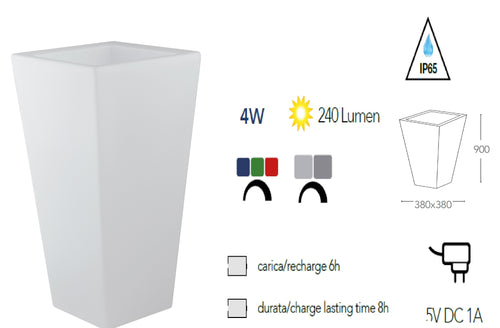 Lampada vaso da giardino GECO bianco a LED RGB dimmerabile cambia colore 38x38 cm Altezza 90 cm