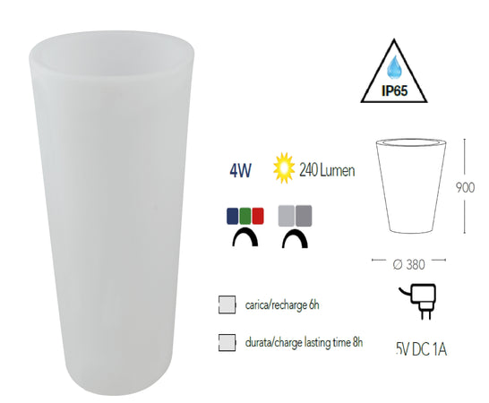 Lampada vaso da giardino GECO bianco a LED RGB dimmerabile cambia colore dm 38 cm Altezza 90 cm