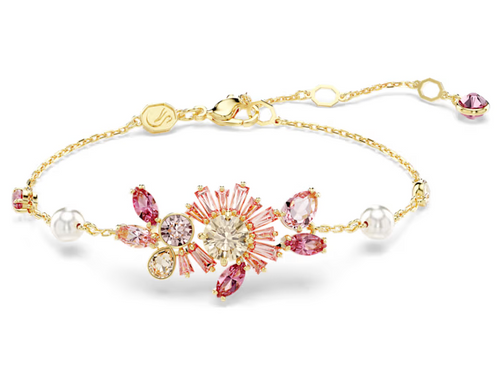 SWAROVSKI - Braccialetto Gema Taglio misto, Fiore, Rosa, Placcato color oro