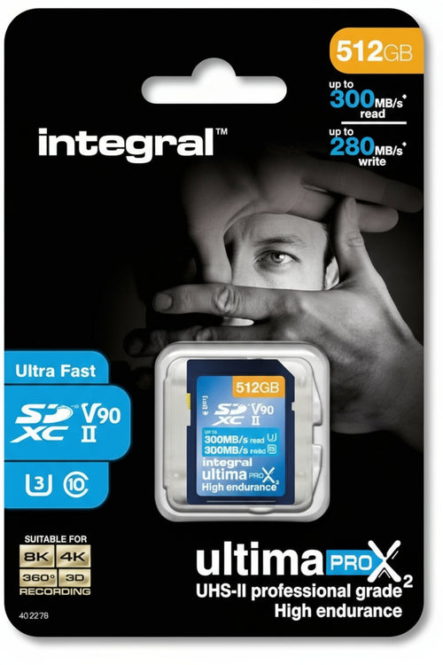 Integral 512GB UHS-II SD Card V90 Up to 300MB/s Read and 280MB/s Write Speed SDXC Professional High Speed Memory Card