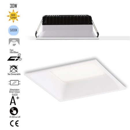 Lampada da incasso quadrata in alluminio bianca pressofuso con Led SMD integrato 5000K- 1600Lm18W