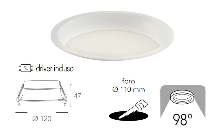 Lampada da incasso tonda in alluminio bianca pressofuso con Led SMD integrato 5000K- 1600Lm18W