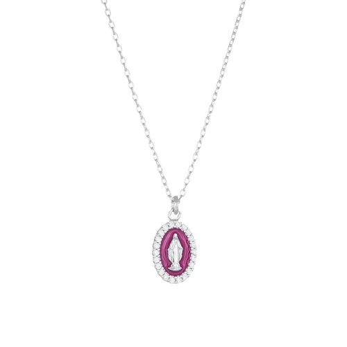 AMEN - Collana Rodiata mini Medaglia Miracolosa smaltata Bordeaux