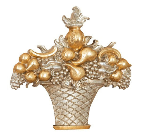 Biscottini Fregio Decorativo Cesto Frutta Biscottini Legno Argento Oro Anticato 56x8x57