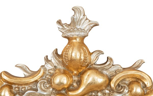 Biscottini Fregio Decorativo Cesto Frutta Biscottini Legno Argento Oro Anticato 56x8x57